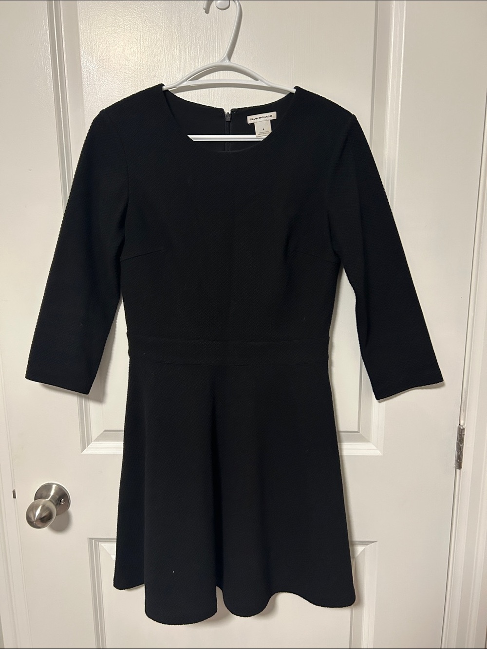 CLUB MONACO Black Textured Fit-and-Flare Dress